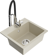 Mexen Milo évier en granit à 1 bac avec robinet de cuisine Aster, beige - 6505-69-73450-07