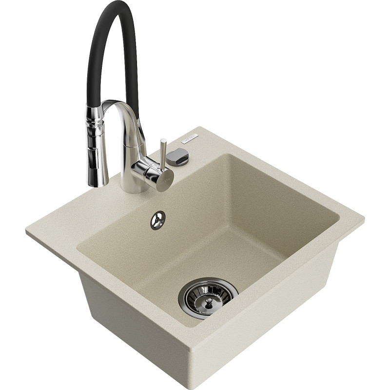 Mexen Milo évier de cuisine en granit 1 bac avec robinet de cuisine Aster, beige - 6505-69-73450-07-B