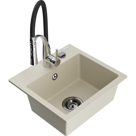 Mexen Milo évier en granit 1 bac avec robinet de cuisine Aster, beige - 6505-69-73450-07-B