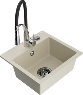 Mexen Milo évier en granit 1 bac avec robinet de cuisine Aster, beige - 6505-69-73450-07-B