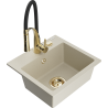 Mexen Milo évier en granit 1 bac avec robinet de cuisine Aster, beige - 6505-69-73450-57-G