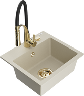 Mexen Milo évier en granit à 1 bac avec robinet de cuisine Aster, beige - 6505-69-73450-57-G