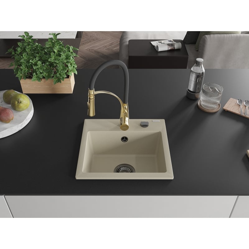 Mexen Milo évier de cuisine en granit 1 bac avec robinet Aster, beige - 6505-69-73450-57-B
