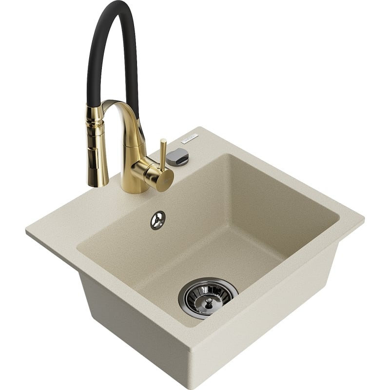 Mexen Milo évier de cuisine en granit 1 bac avec robinet Aster, beige - 6505-69-73450-57-B