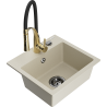 Mexen Milo évier en granit 1 bac avec robinet de cuisine Aster, beige - 6505-69-73450-57-B