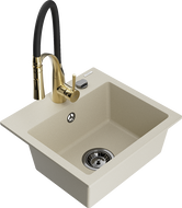 Mexen Milo évier en granit 1 bac avec robinet de cuisine Aster, beige - 6505-69-73450-57-B