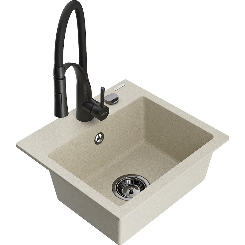 Mexen Milo évier en granit 1 bac avec mitigeur de cuisine Aster, beige - 6505-69-73450-70-B