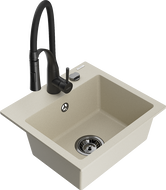 Mexen Milo évier en granit 1 bac avec robinet de cuisine Aster, beige - 6505-69-73450-70-B
