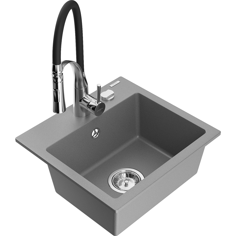 Mexen Milo évier de cuisine 1 bac avec robinet de cuisine Aster, gris - 6505-71-73450-07