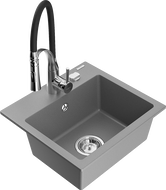 Mexen Milo évier de cuisine en granit 1 bac avec robinet de cuisine Aster, gris - 6505-71-73450-07