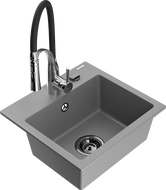 Mexen Milo évier en granit 1-bac avec robinet de cuisine Aster, gris - 6505-71-73450-07-B