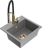 Mexen Milo évier en granit 1 bac avec robinet de cuisine Aster, gris - 6505-71-73450-57-G