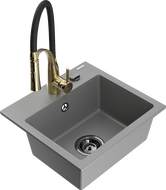 Mexen Milo évier en granit 1 bac avec robinet de cuisine Aster, gris - 6505-71-73450-57-B