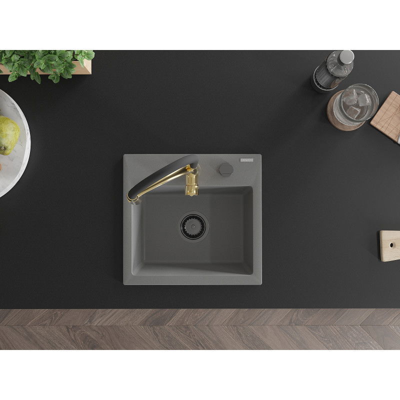 Mexen Milo évier en granit 1 bac avec robinet de cuisine Aster, gris - 6505-71-73450-57-B