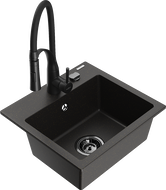 Mexen Milo évier 1-cuvette en granit avec robinet de cuisine Aster, noir/doré métallisé - 6505-75-73450-70-B