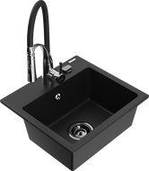 Mexen Milo évier en granit 1 bac avec robinet de cuisine Aster, noir - 6505-77-73450-07-B