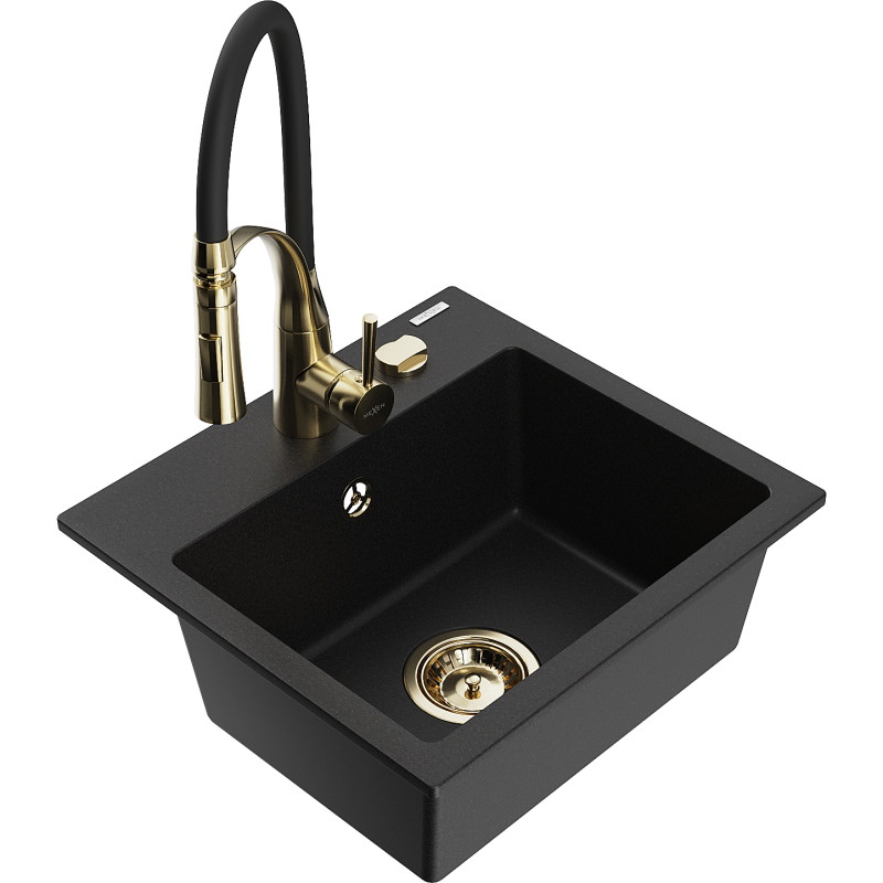 Mexen Milo évier de cuisine en granit 1 bac avec robinet Aster, noir - 6505-77-73450-57-G