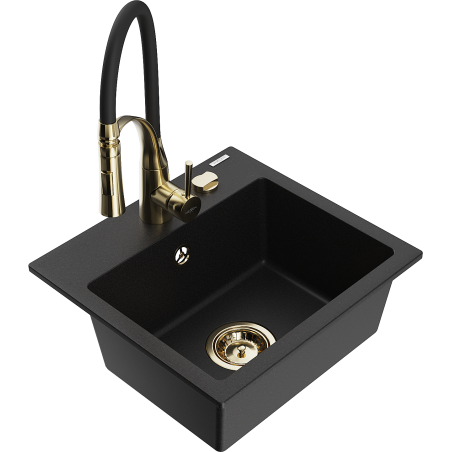 Mexen Milo évier en granit 1 bac avec robinet de cuisine Aster, noir - 6505-77-73450-57-G