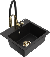 Mexen Milo évier en granit 1 bac avec robinet de cuisine Aster, noir - 6505-77-73450-57-G