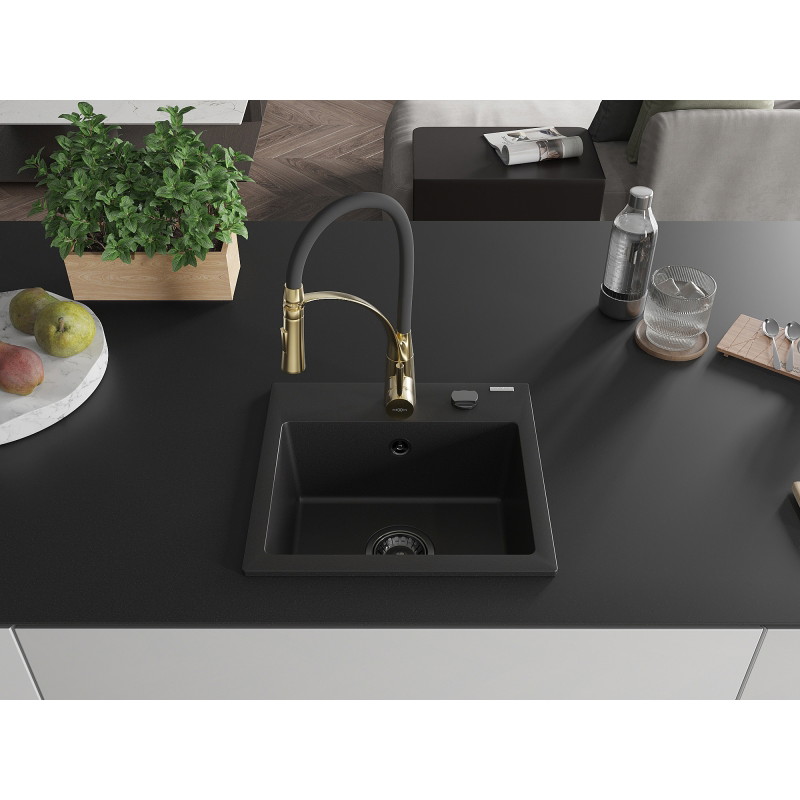 Mexen Milo Évier de cuisine en granit 1 bac avec robinet Aster, noir - 6505-77-73450-57-B