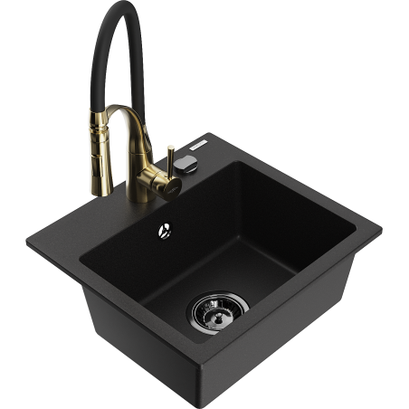 Mexen Milo évier en granit 1 bac avec robinet de cuisine Aster, noir - 6505-77-73450-57-B