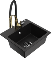 Mexen Milo évier en granit 1 bac avec robinet de cuisine Aster, noir - 6505-77-73450-57-B