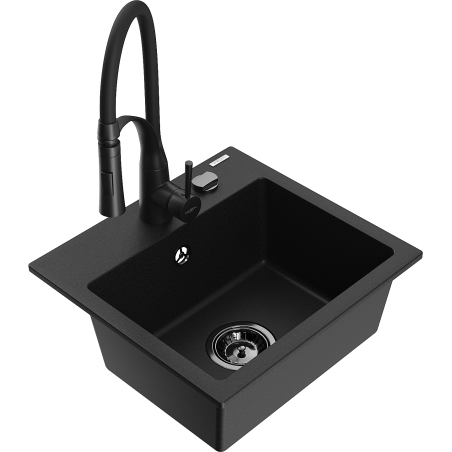Mexen Milo évier en granit 1 bac avec robinet de cuisine Aster, noir - 6505-77-73450-70-B
