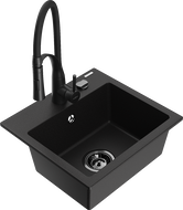 Mexen Milo évier en granit 1 bac avec robinet de cuisine Aster, noir - 6505-77-73450-70-B