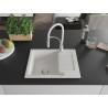 Mexen Enzo évier en granit 1 bac avec égouttoir et robinet de cuisine Aster, blanc - 6506-20-73450-02