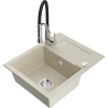 Mexen Enzo évier en granit 1 bac avec égouttoir et robinet de cuisine Aster, beige - 6506-69-73450-07
