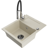 Mexen Enzo évier en granit 1 bac avec égouttoir et robinet de cuisine Aster, beige - 6506-69-73450-07-B