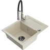 Mexen Enzo évier en granit 1 cuve avec égouttoir et robinet de cuisine Aster, beige - 6506-69-73450-07-B