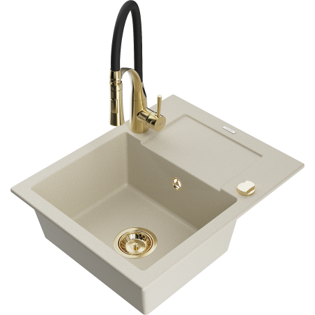 Mexen Enzo évier de cuisine en granit 1 bassin avec égouttoir et robinet Aster, beige - 6506-69-73450-57-G