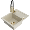 Mexen Enzo évier de cuisine en granit 1 bassin avec égouttoir et robinet Aster, beige - 6506-69-73450-57-G