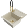 Mexen Enzo évier en granit 1-bac avec égouttoir et robinet de cuisine Aster, beige - 6506-69-73450-57-G