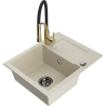 Mexen Enzo Évier en granit 1 bac avec égouttoir et robinet de cuisine Aster, beige - 6506-69-73450-57-B