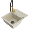 Mexen Enzo évier granit 1 bac avec égouttoir et robinet de cuisine Aster, beige - 6506-69-73450-57-B