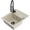 Mexen Enzo évier en granit 1 bac avec égouttoir et robinet de cuisine Aster, beige - 6506-69-73450-70-B