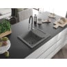 Mexen Enzo évier en granit 1 bac avec égouttoir et mitigeur de cuisine Aster, gris - 6506-71-73450-07-B