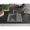 Mexen Enzo évier en granit à 1 cuve avec égouttoir et robinet de cuisine Aster, gris - 6506-71-73450-57-G