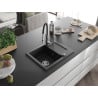 Mexen Enzo évier en granit 1 bac avec égouttoir et robinet de cuisine Aster, noir/argent métallisé - 6506-73-73450-07