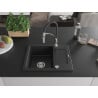 Mexen Enzo évier en granit 1 bac avec égouttoir et robinet de cuisine Aster, noir/argent métallisé - 6506-73-73450-07