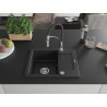 Mexen Enzo évier en granit 1 cuve avec égouttoir et robinet de cuisine Aster, noir/métal argenté - 6506-73-73450-07