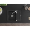 Mexen Enzo évier en granit 1 bac avec égouttoir et robinet de cuisine Aster, noir/argent métallisé - 6506-73-73450-07