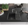 Mexen Enzo évier en granit à 1 bac avec égouttoir et robinet de cuisine Aster, noir/métallisé argent - 6506-73-73450-07-B