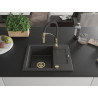 Mexen Enzo évier en granit 1 cuve avec égouttoir et robinet de cuisine Aster, noir moucheté - 6506-76-73450-57-G