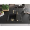 Mexen Enzo évier en granit 1 bac avec égouttoir et robinet de cuisine Aster, noir - 6506-77-73450-57-G