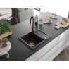 Mexen Enzo évier en granit 1 bac avec égouttoir et robinet de cuisine Aster, noir - 6506-77-73450-57-G