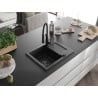 Mexen Enzo évier en granit 1 bac avec égouttoir et robinet de cuisine Aster, noir - 6506-77-73450-70-B