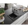 Mexen Enzo évier en granit simple avec égouttoir et robinet de cuisine Aster, noir - 6506-77-73450-70-B